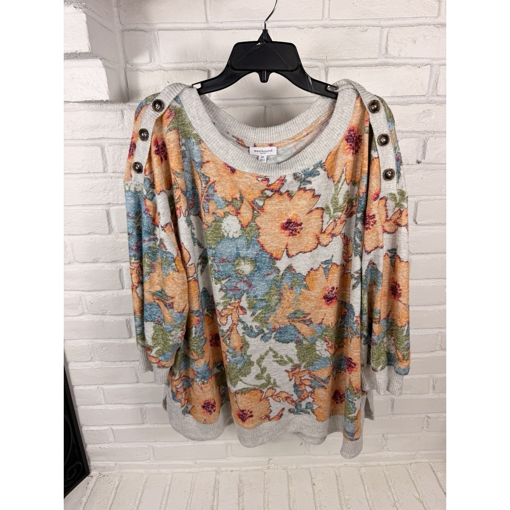 Westbound Woman 2X Floral Tunic Sweater Button Shoulder Boho NWT Plus Size